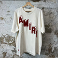 Amiri Red Velour Flocked Spell Cream T-Shirt Sz M
