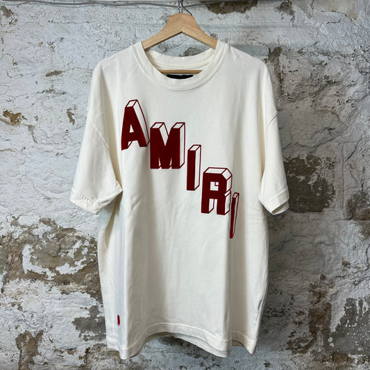 Amiri Red Velour Flocked Spell Cream T-Shirt Sz M