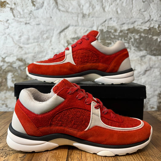 Chanel White CC Red Tweed Trainer Sneaker Sz 8 (41)