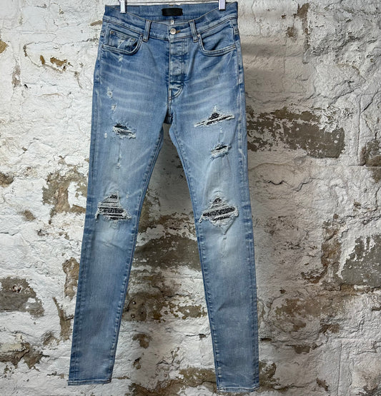 Amiri MX1 Grey Paisley Blue Denim Jeans Sz 30