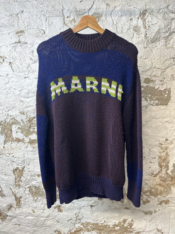 Marni Blue Burgundy Spellout Sweater Sz M