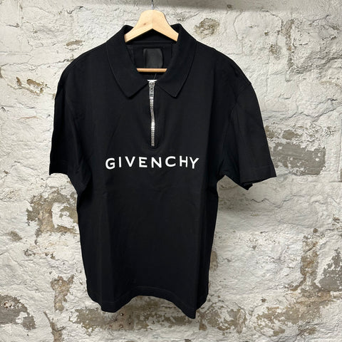 Givenchy 1/4 Zip Spellout Polo Shirt Black Sz 3XL (Large)