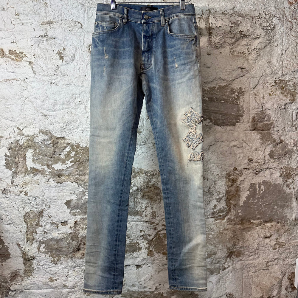 Amiri MA Quad Applique Indigo Blue Denim Jeans Sz 28 DS