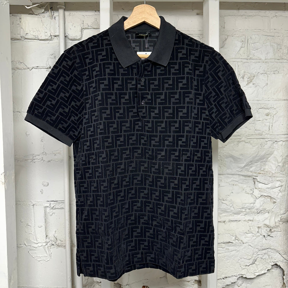 Fendi Black Felt Monogram Polo Sz M