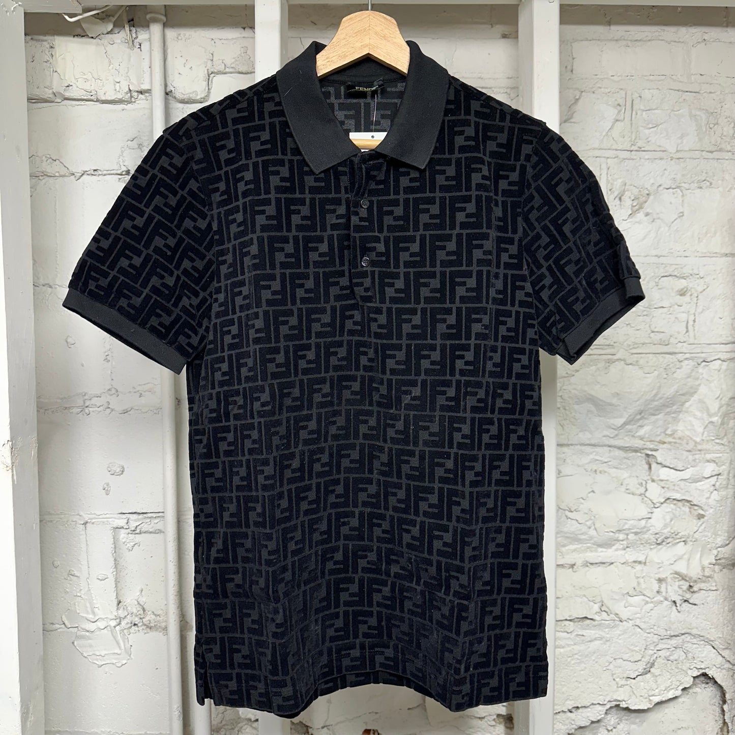 Fendi Black Felt Monogram Polo Sz M