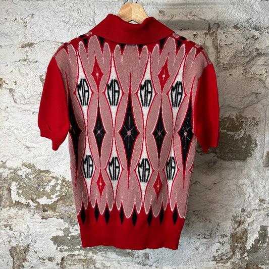 Amiri Argyle Jacquard Knit Polo Shirt Red Sz S