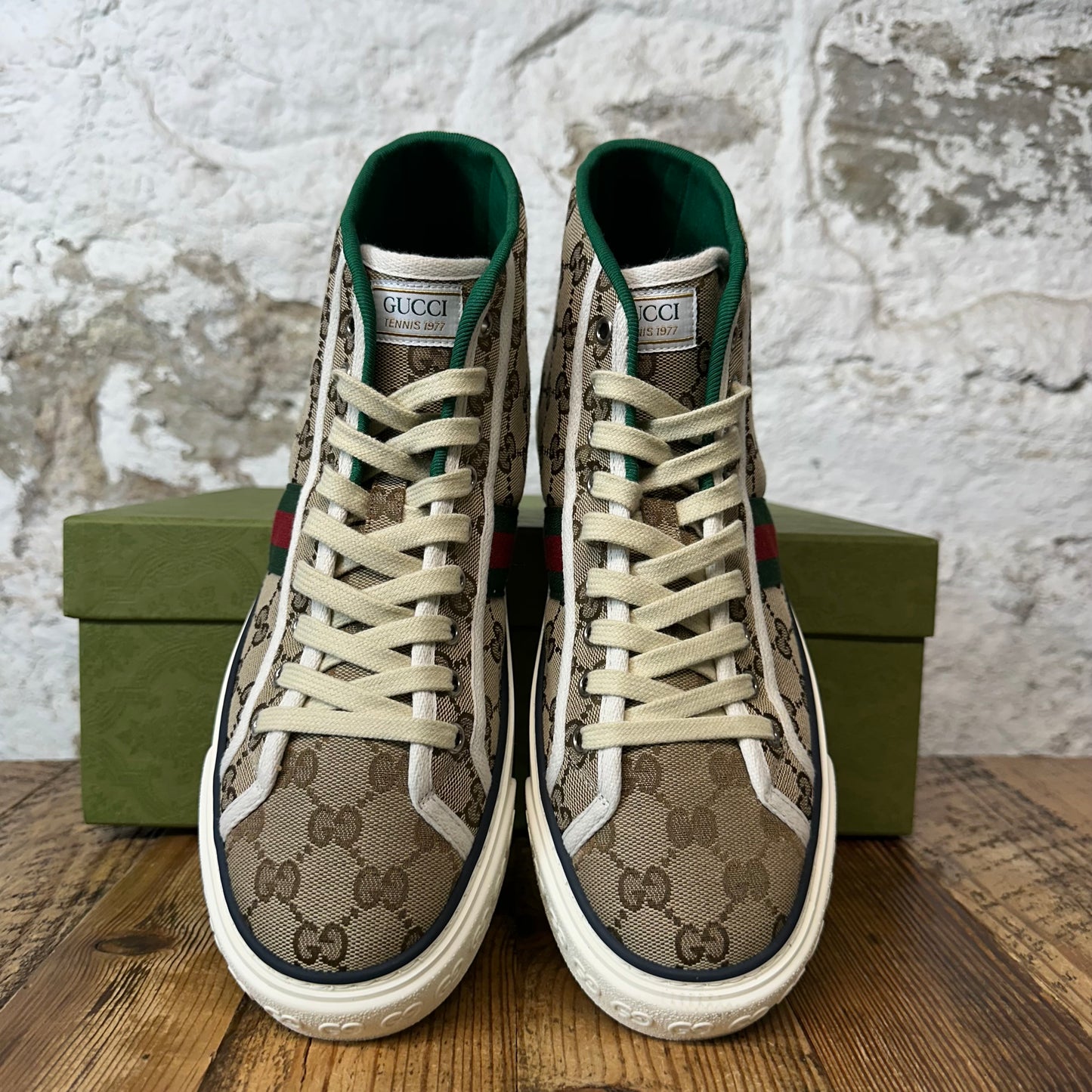 Gucci High Tennis 1977 Brown Monogram Sneaker Sz 7