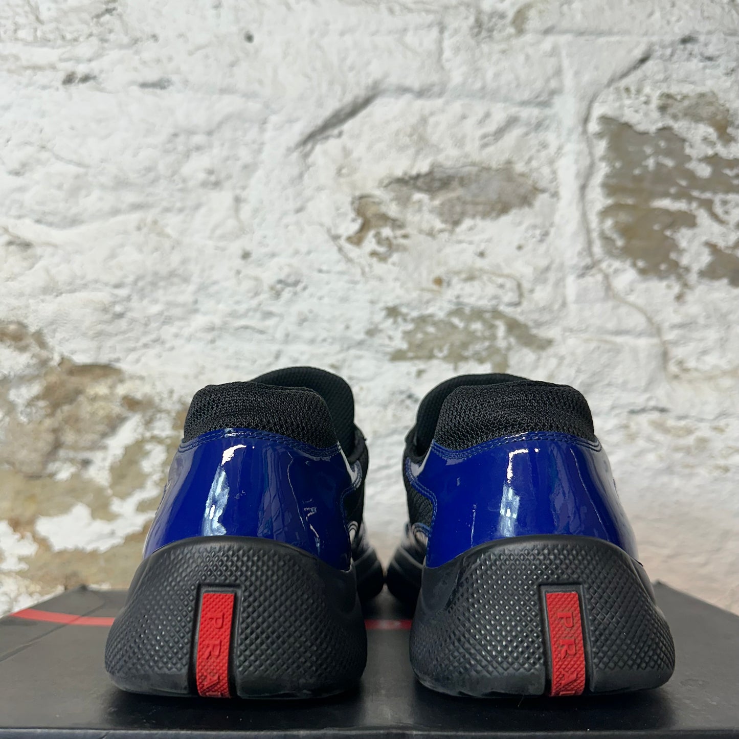 Prada Americas Cup Dark Blue Patent Black Sneaker Sz 9.5