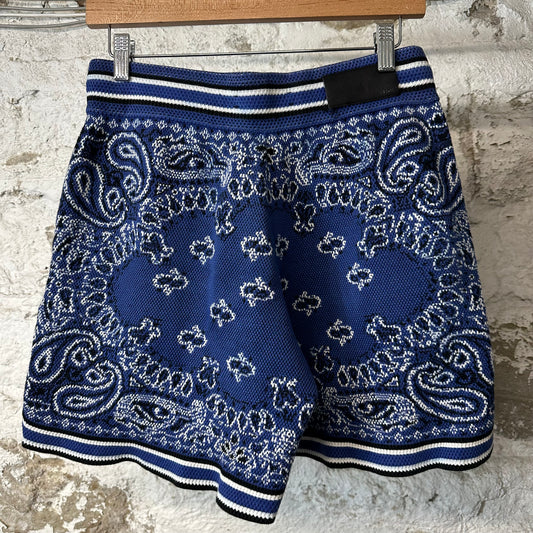 Amiri White AM Blue Paisley Knit Shorts Sz M