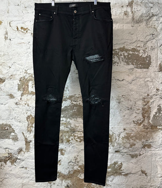 Amiri MX1 Green Paisley Black Denim Jeans Sz 38