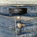 Amiri Brown Leather Spell Blue Denim Jeans Sz 36