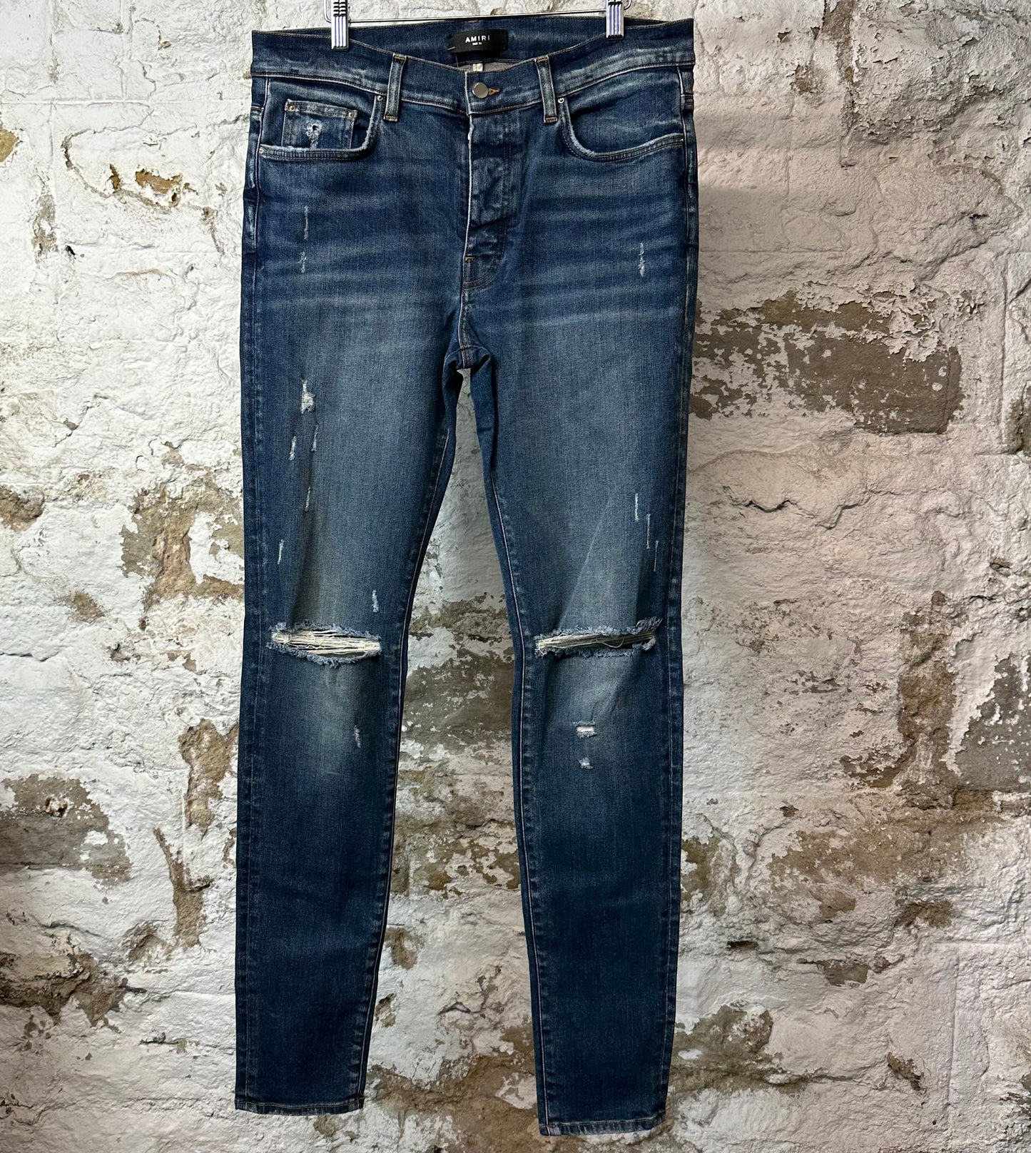 Amiri Knee Rip Dark Blue Denim Jeans Sz 36