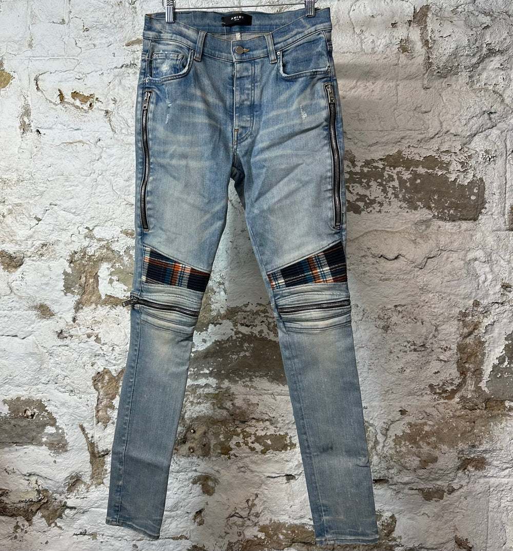 Amiri MX2 Multicolor Flannel Blue Denim Jeans Sz 30