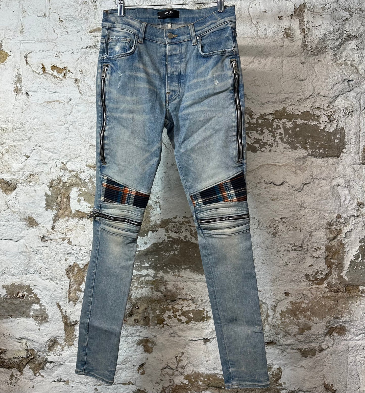 Amiri MX2 Multicolor Flannel Blue Denim Jeans Sz 30