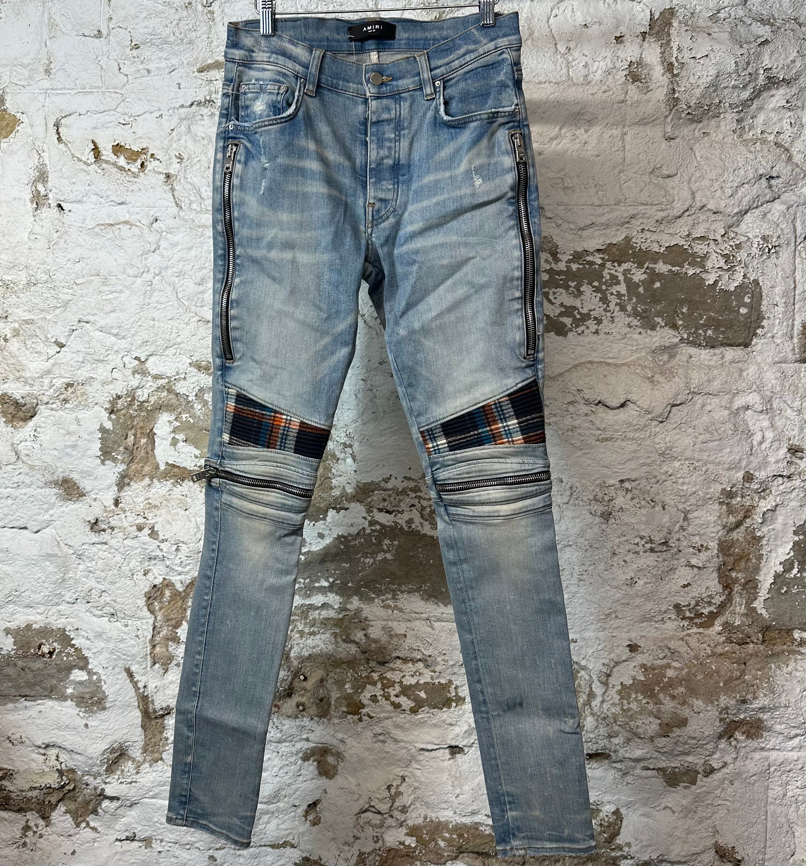 Amiri MX2 Multicolor Flannel Blue Denim Jeans Sz 30