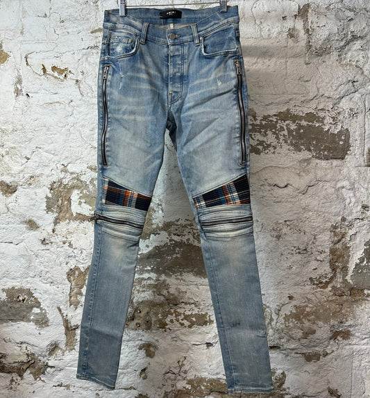 Amiri MX2 Multicolor Flannel Blue Denim Jeans Sz 30
