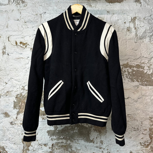 Saint Laurent Black White Teddy Varsity Jacket Sz M (48)