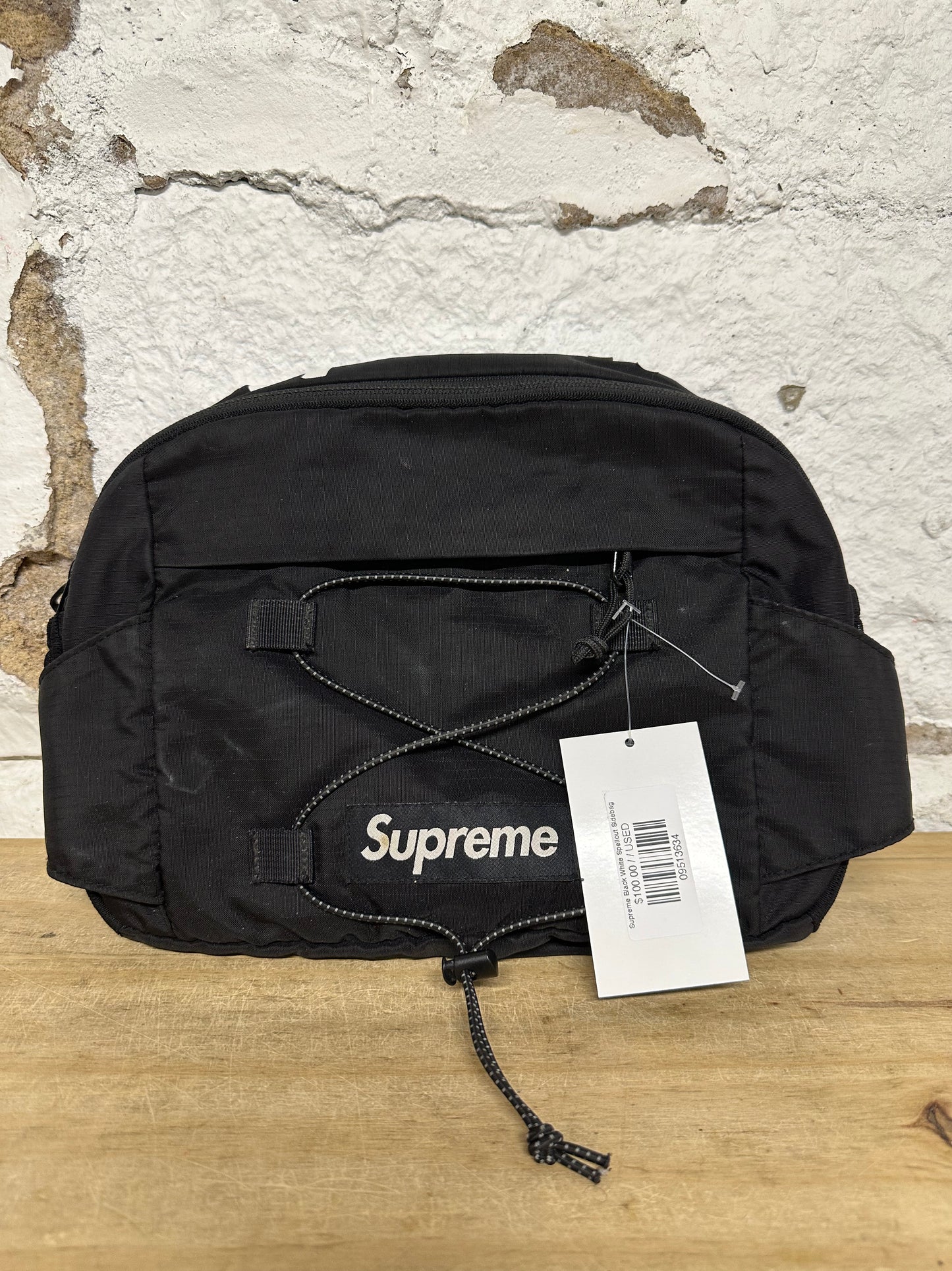 Supreme Black White Spellout Sidebag