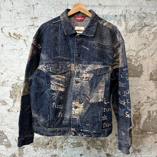 Supreme Archive Denim Jacquard Trucker Jacket Blue Sz L