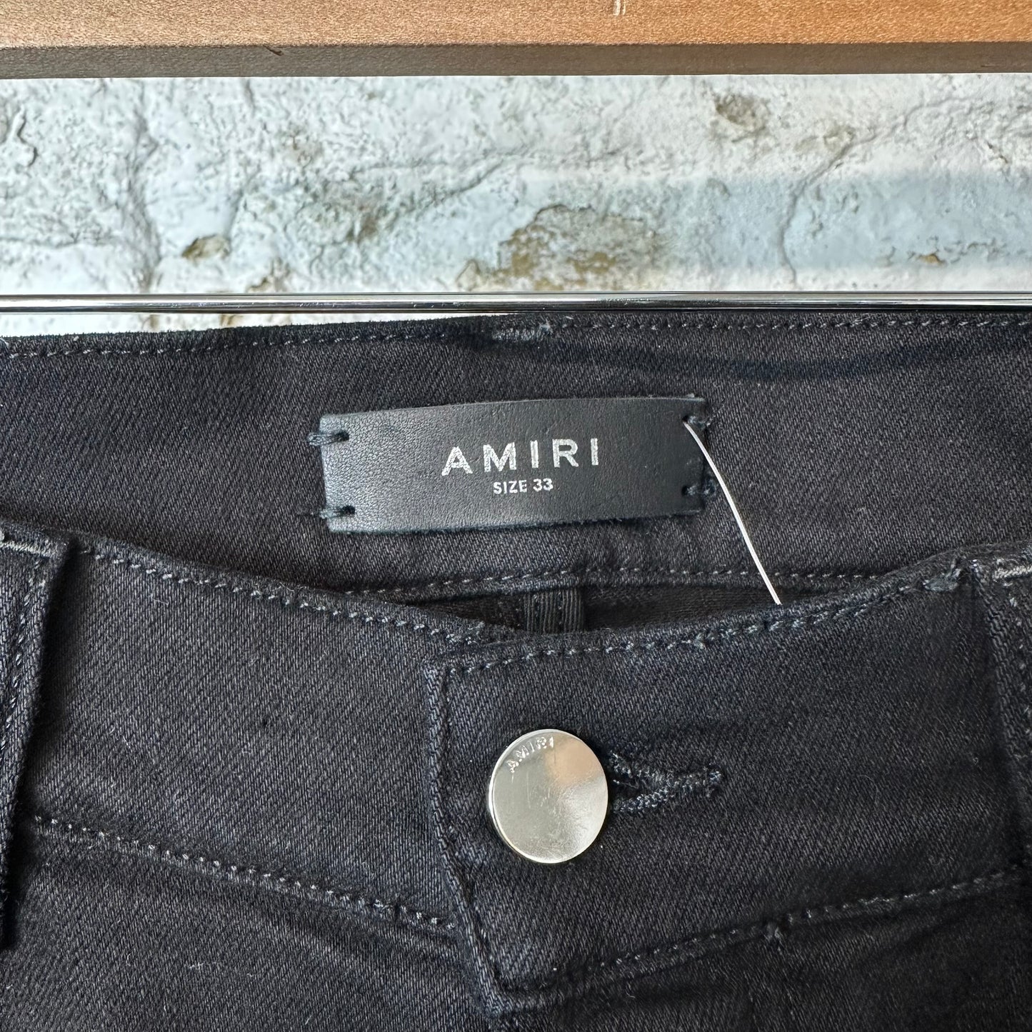 Amiri Black Suede Core Logo Black Denim Jeans Sz 33