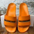 Balenciaga Black Spellout Orange Pool Slides Sz 9