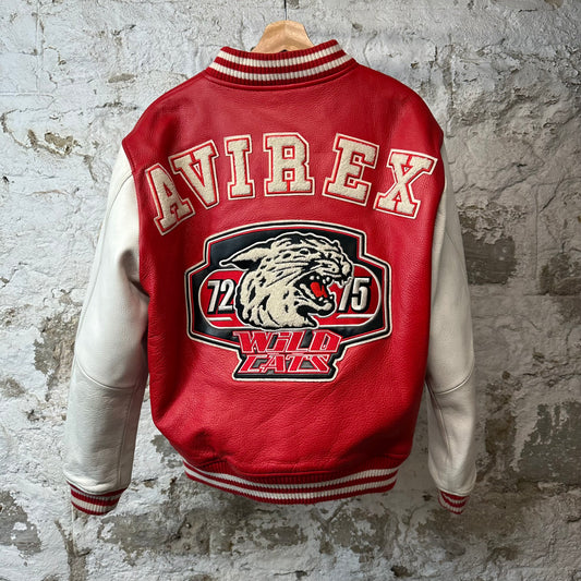 Avirex Wildcats White Red Leather Jacket Sz L