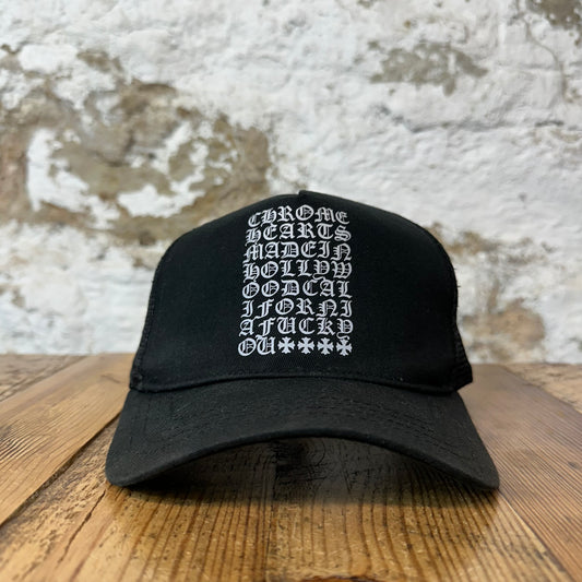 Chrome Hearts White Eyechart Black Trucker Hat