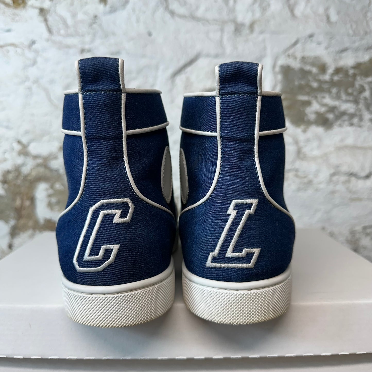 Christian Louboutin High White Navy Canvas Sneaker Sz 10 (43)