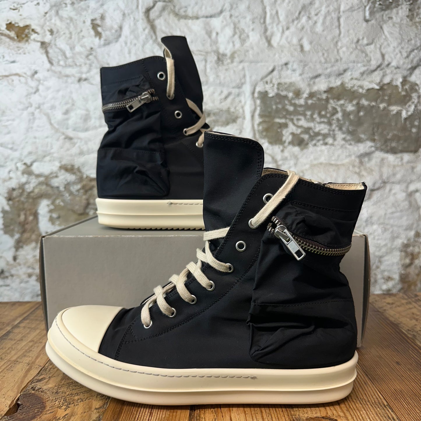 Rick Owens High Black Nylon Pocket Milk Sneaker Sz 10 (43)