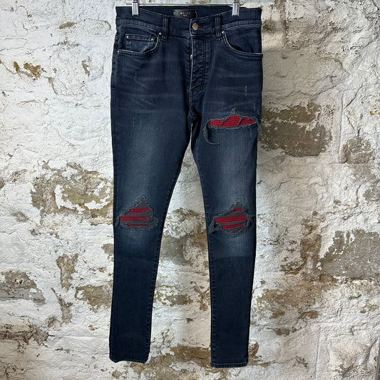 Amiri MX1 Red Suede Faded Black Denim Jeans Sz 29