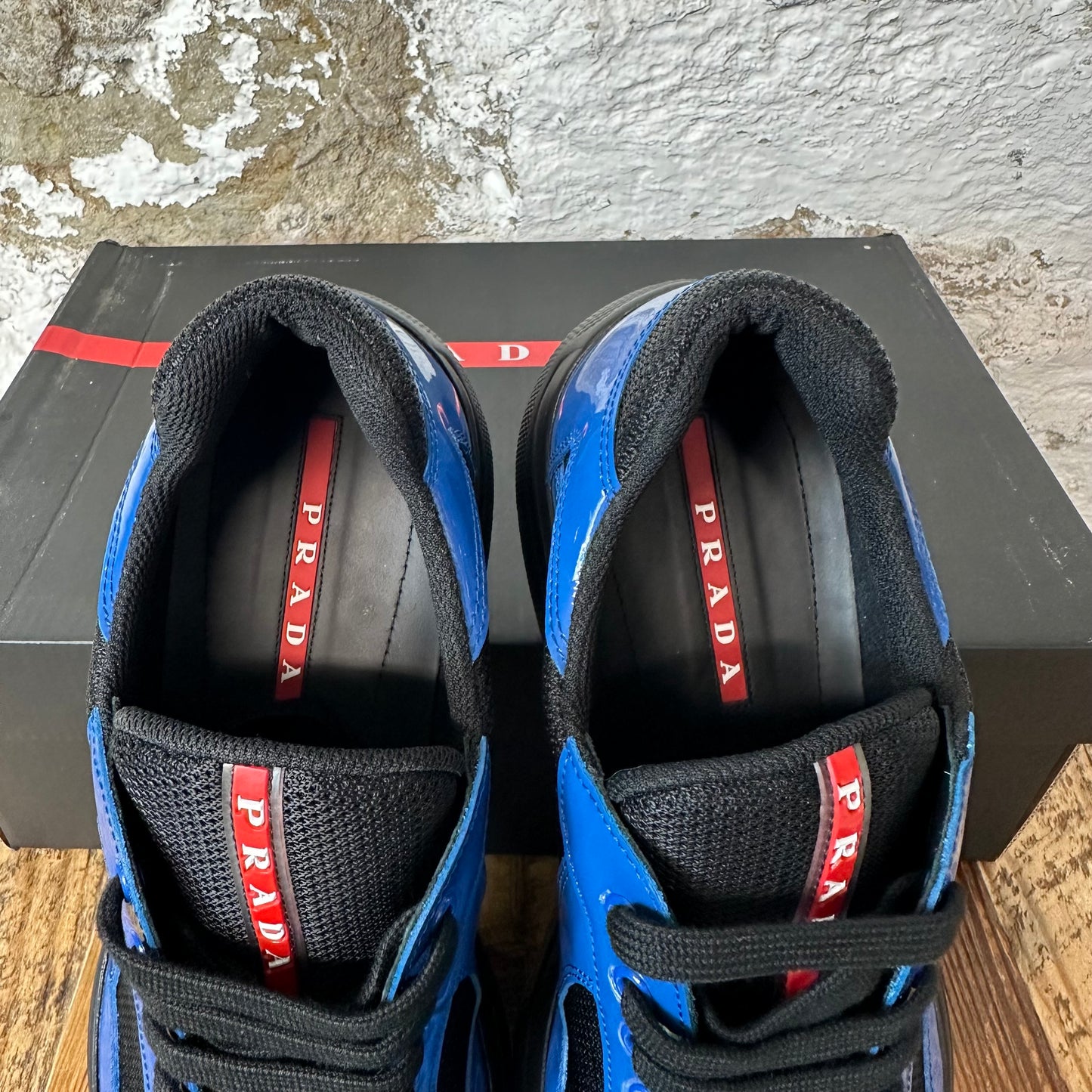Prada Americas Cup Dark Blue Patent Black Sneaker Sz 9