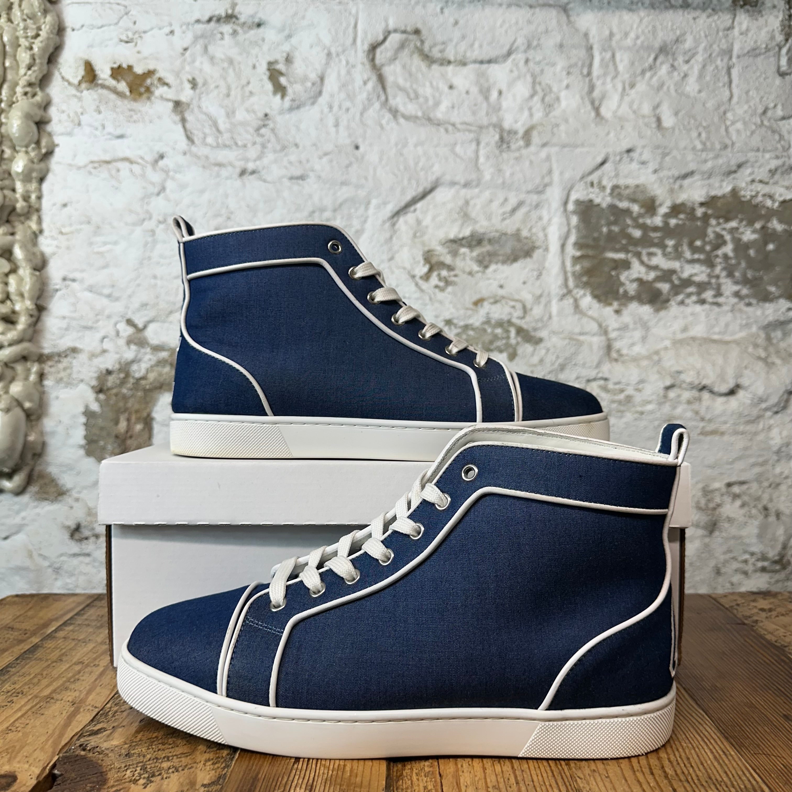 Christian Louboutin High White Navy Canvas Sneaker Sz 10 (43)