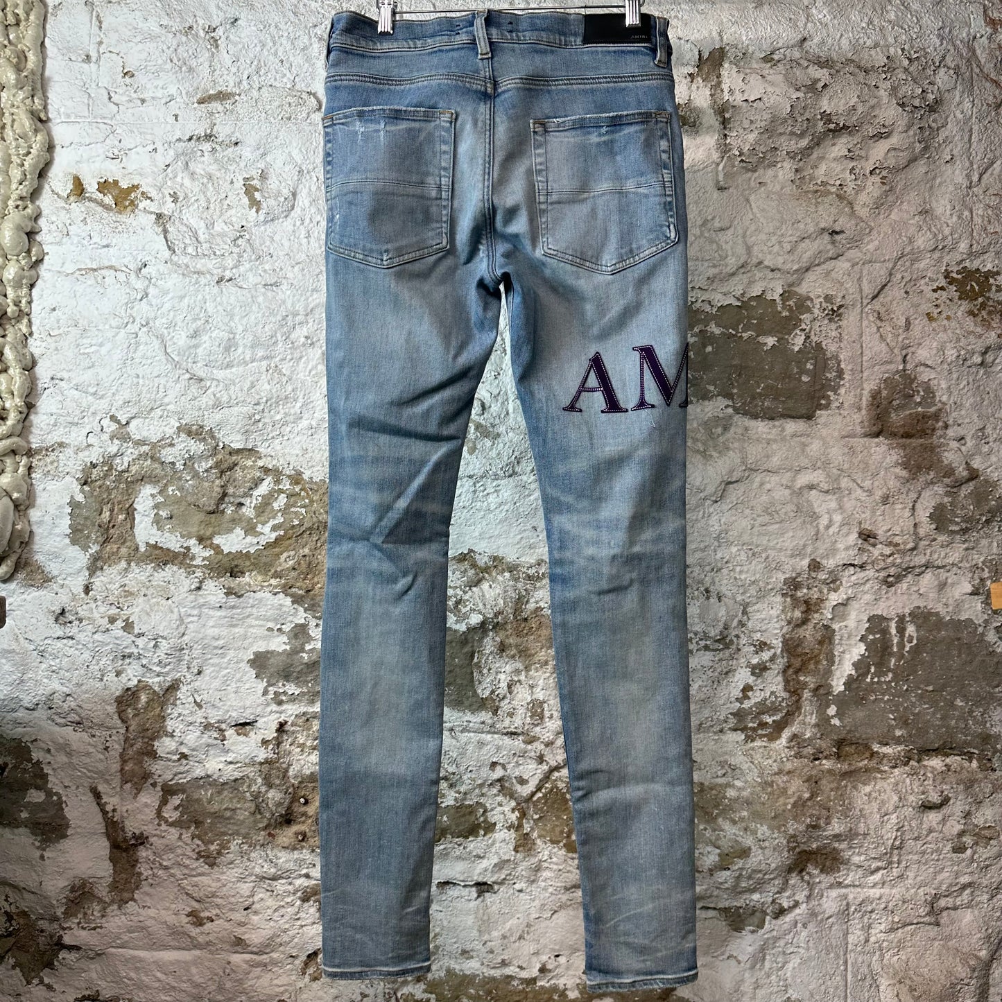 Amiri Purple Suede Core Logo Blue Denim Jeans Sz 32