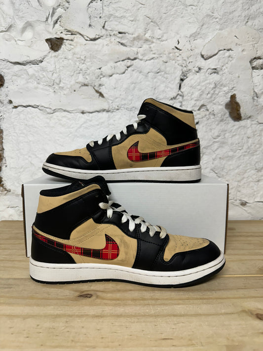 Air Jordan 1 Mid Tan Black Sz 9