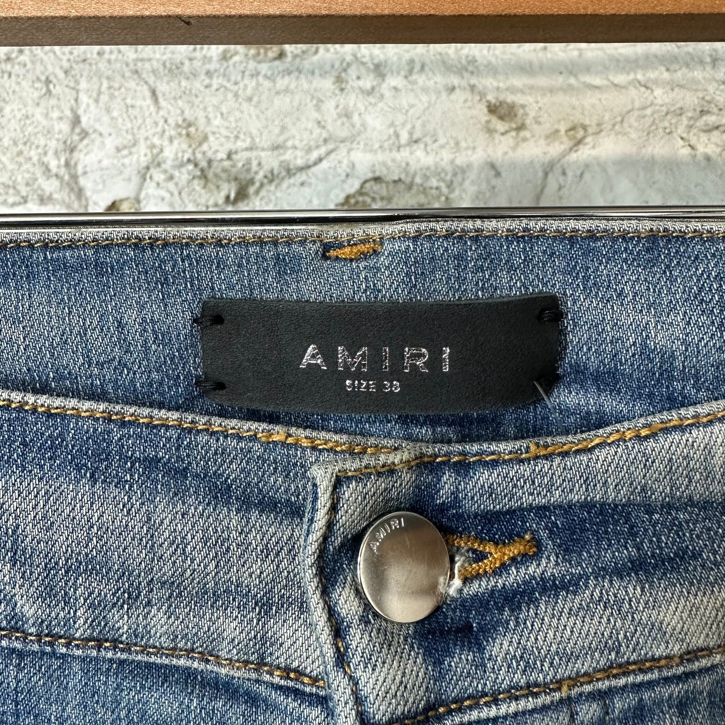 Amiri Distressed Side Spell Blue Denim Jeans Sz 38