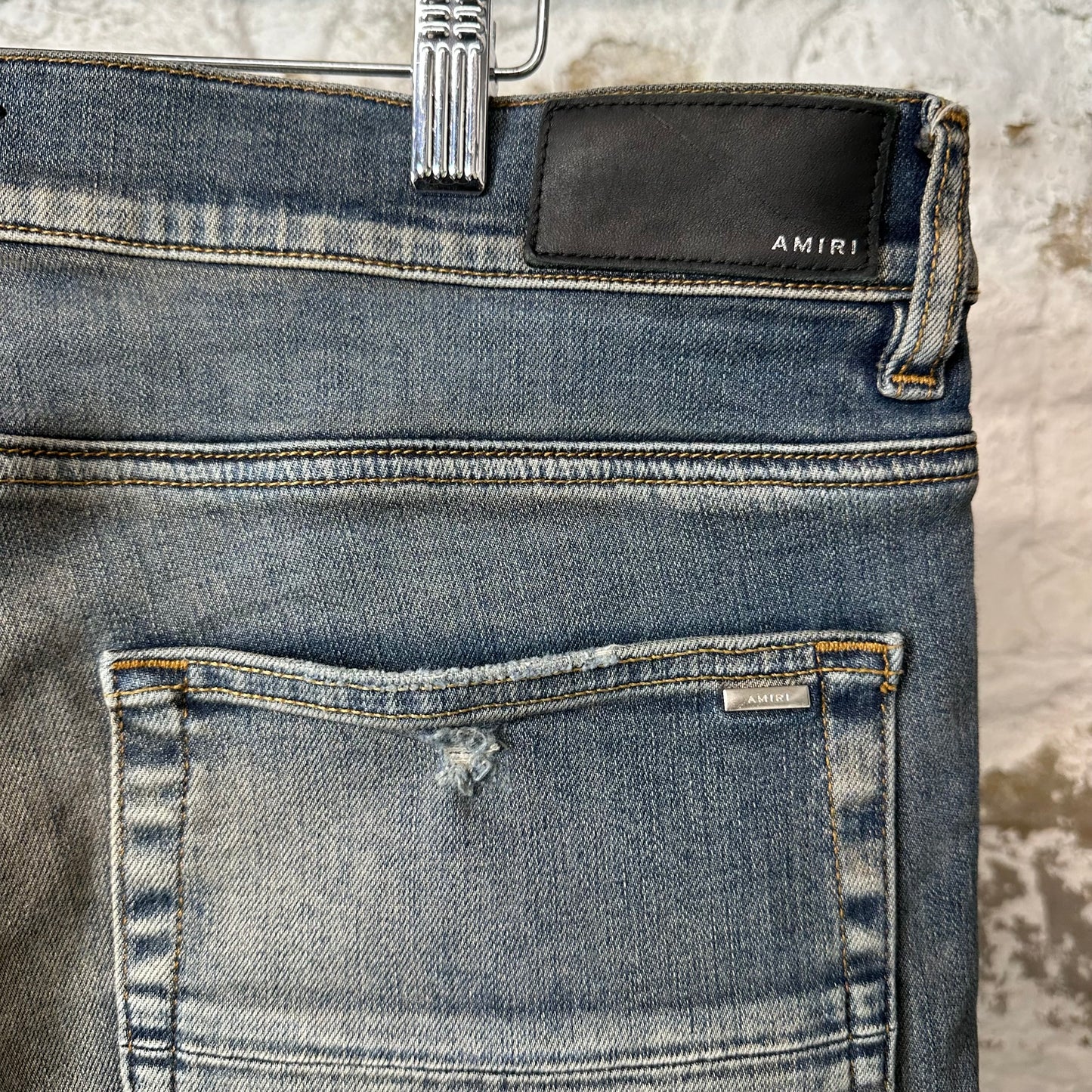 Amiri MX1 Plaid Dirty Blue Denim Jeans Sz 36