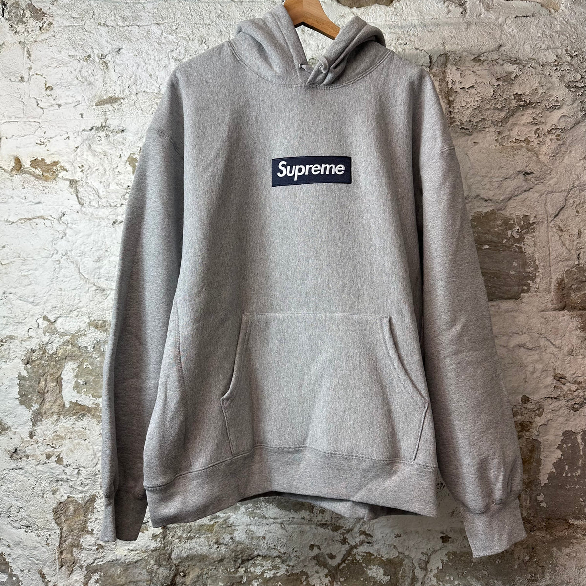 Supreme Navy Box Logo Grey Hoodie Sz XL DS