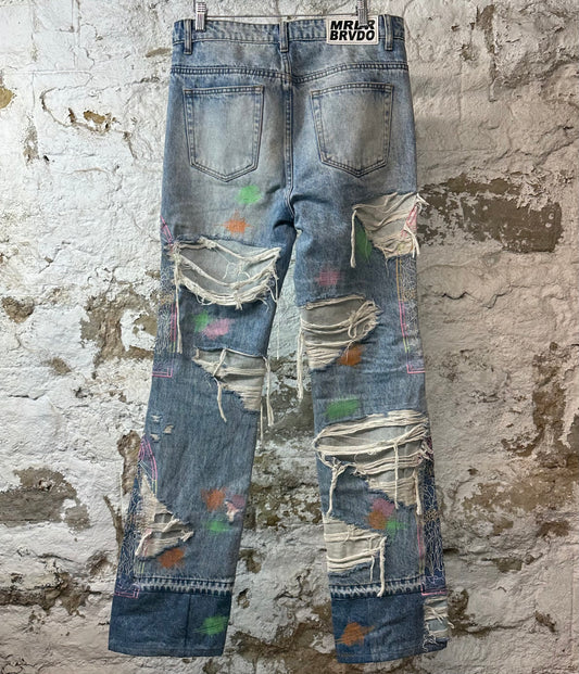 Who Decides War Multicolor Stained Glass Blue Denim Jeans Sz 30