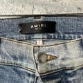 Amiri MX1 Black Leather Thrasher Washed Blue Denim Jeans Sz 33