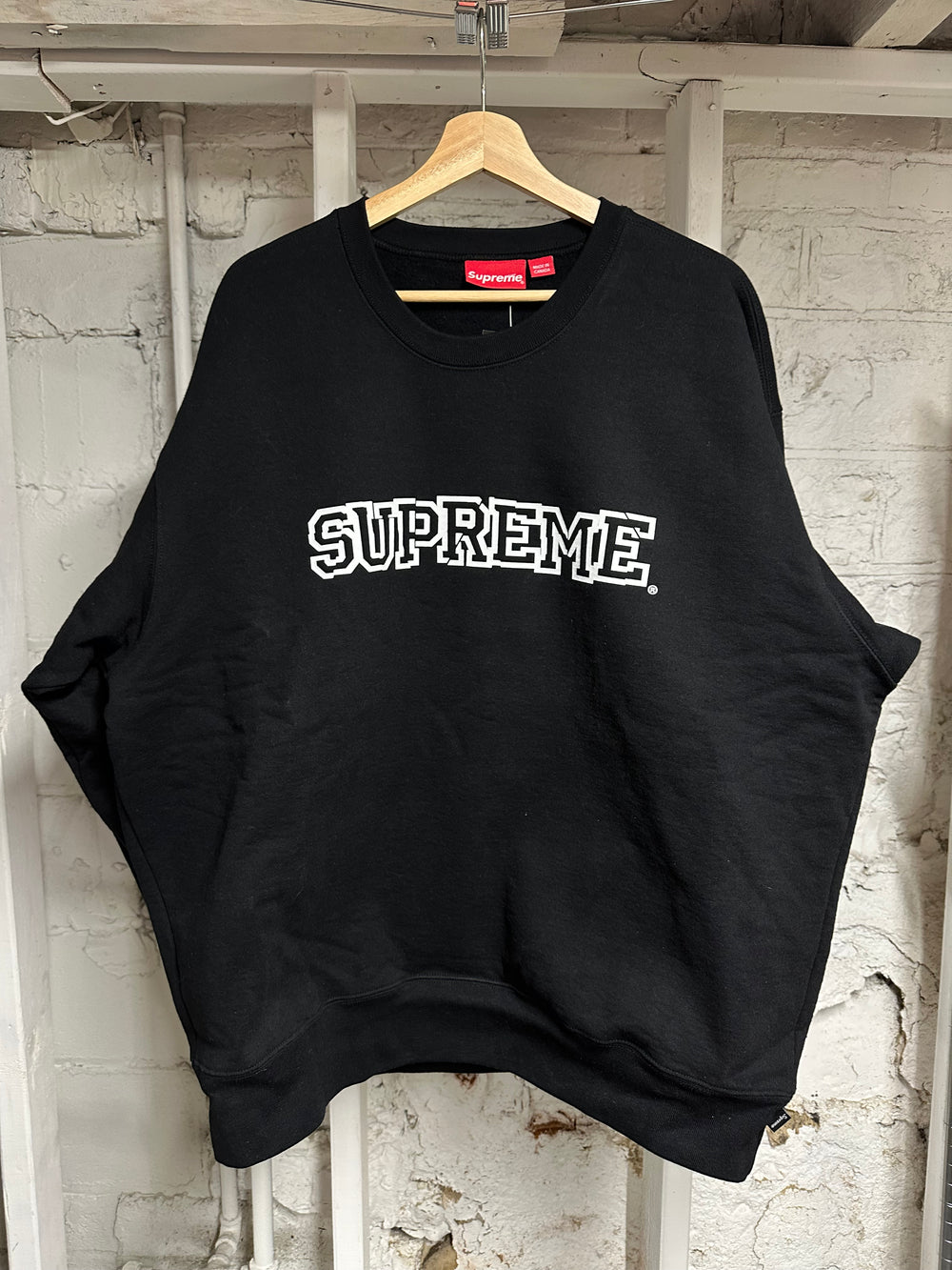Supreme Chest Spellout Black Crewneck Sz XL