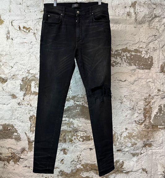 Amiri Knee Hole Faded Black Denim Jeans Sz 34