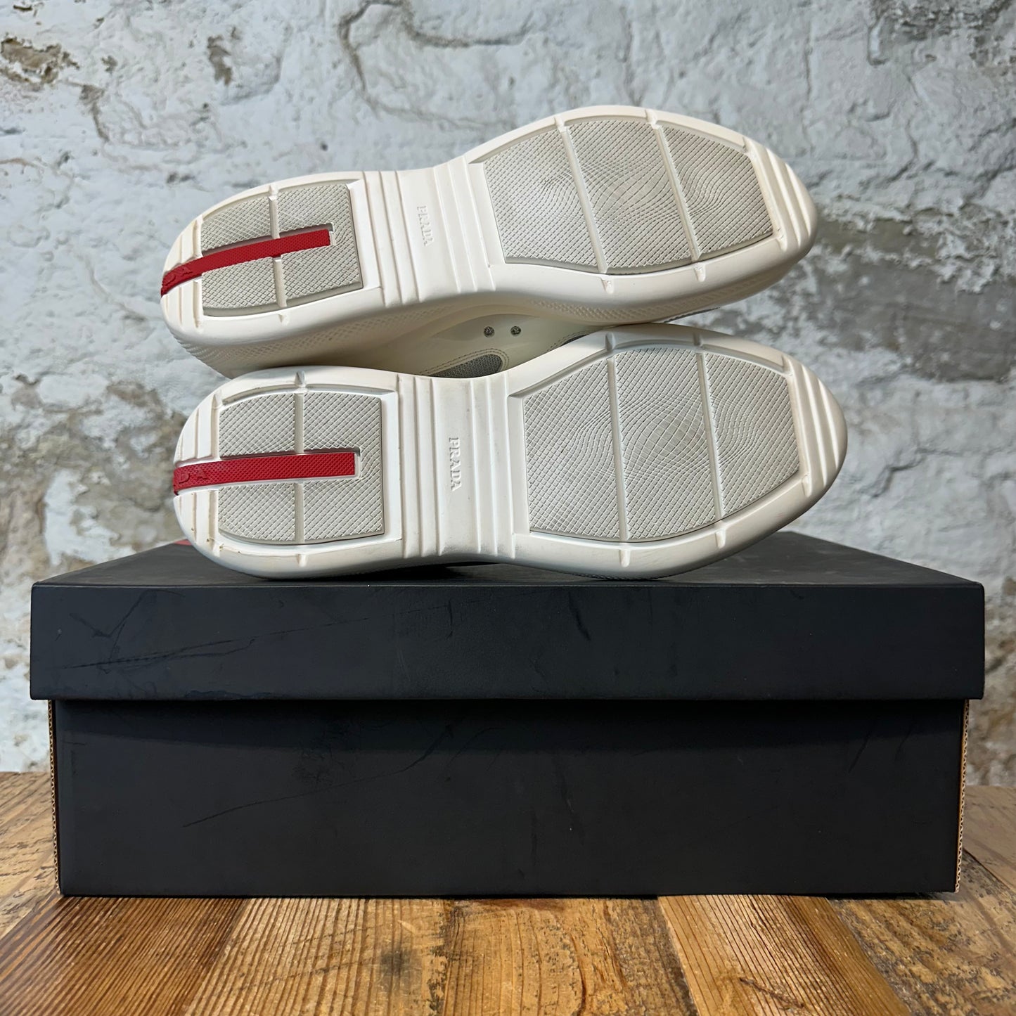 Prada Americas Cup White Patent Grey Sneaker Sz 7