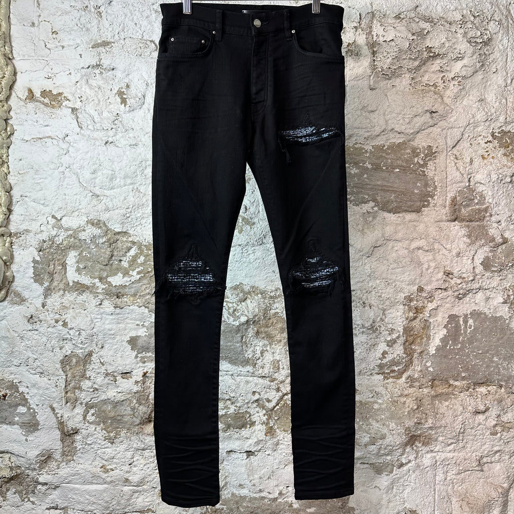 Amiri MX1 Blue Black Woven Black Denim Jeans Sz 30