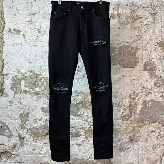 Amiri MX1 Blue Black Woven Black Denim Jeans Sz 30
