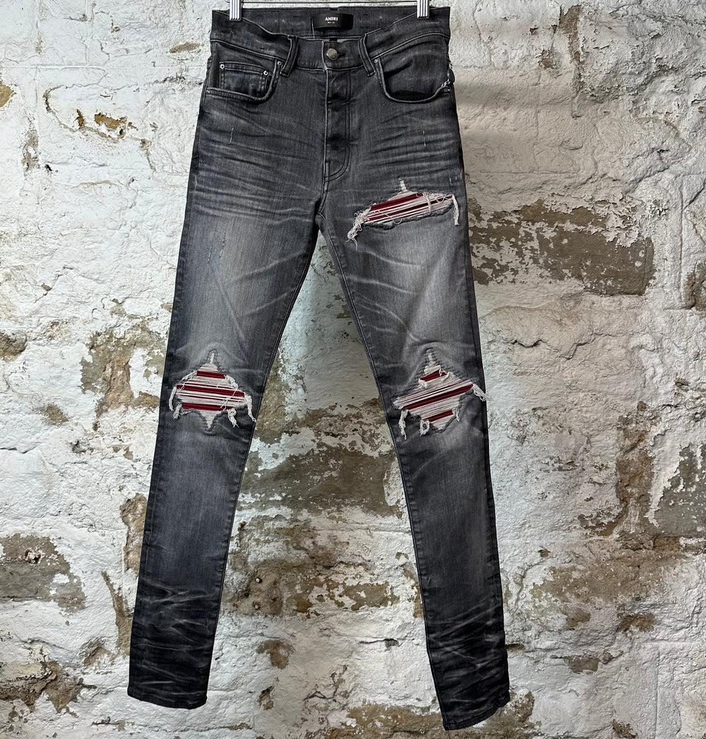 Amiri MX1 Red Suede Grey Denim Jeans Sz 28 DS
