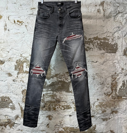 Amiri MX1 Red Suede Grey Denim Jeans Sz 28 DS