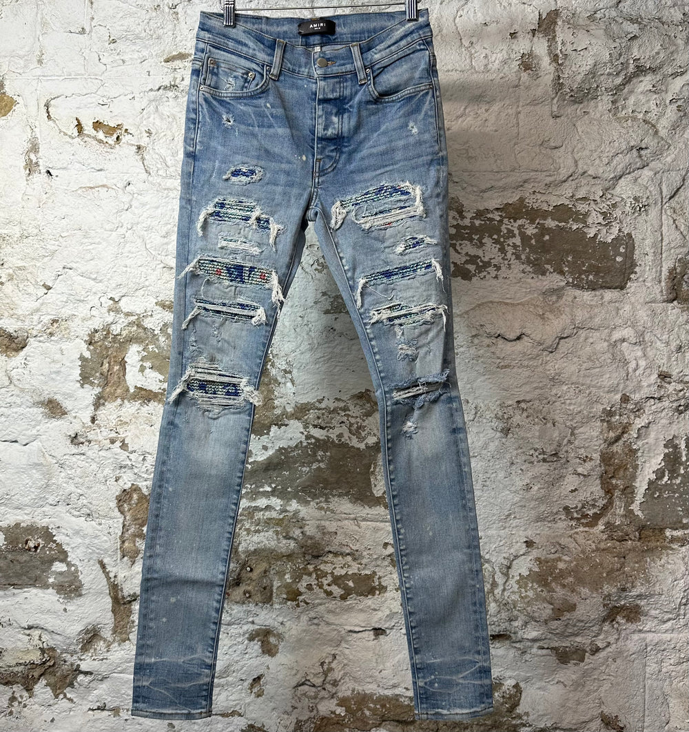 Amiri MX1 Indigo Paisley Blue Denim Jeans Sz 28