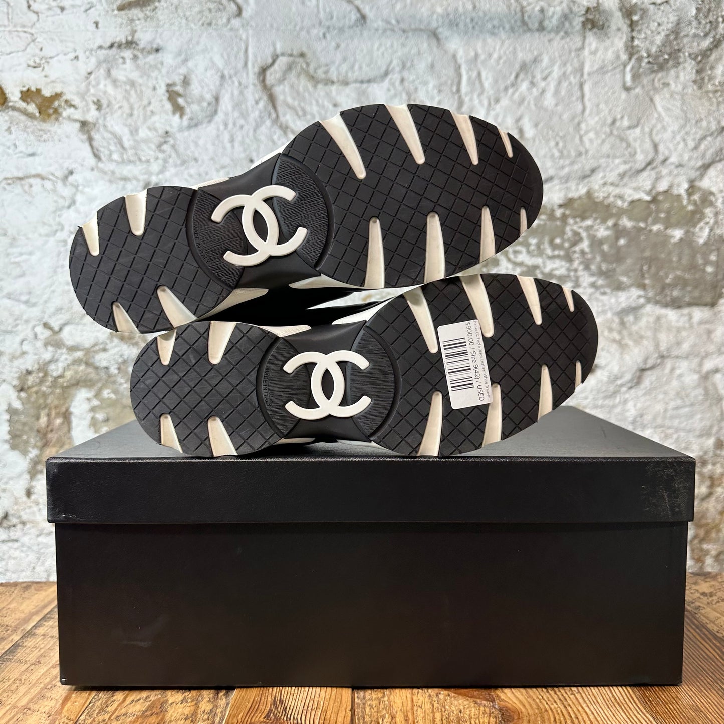 Chanel CC Triple Black Leather White Trainer Sneaker Sz 9 (42)