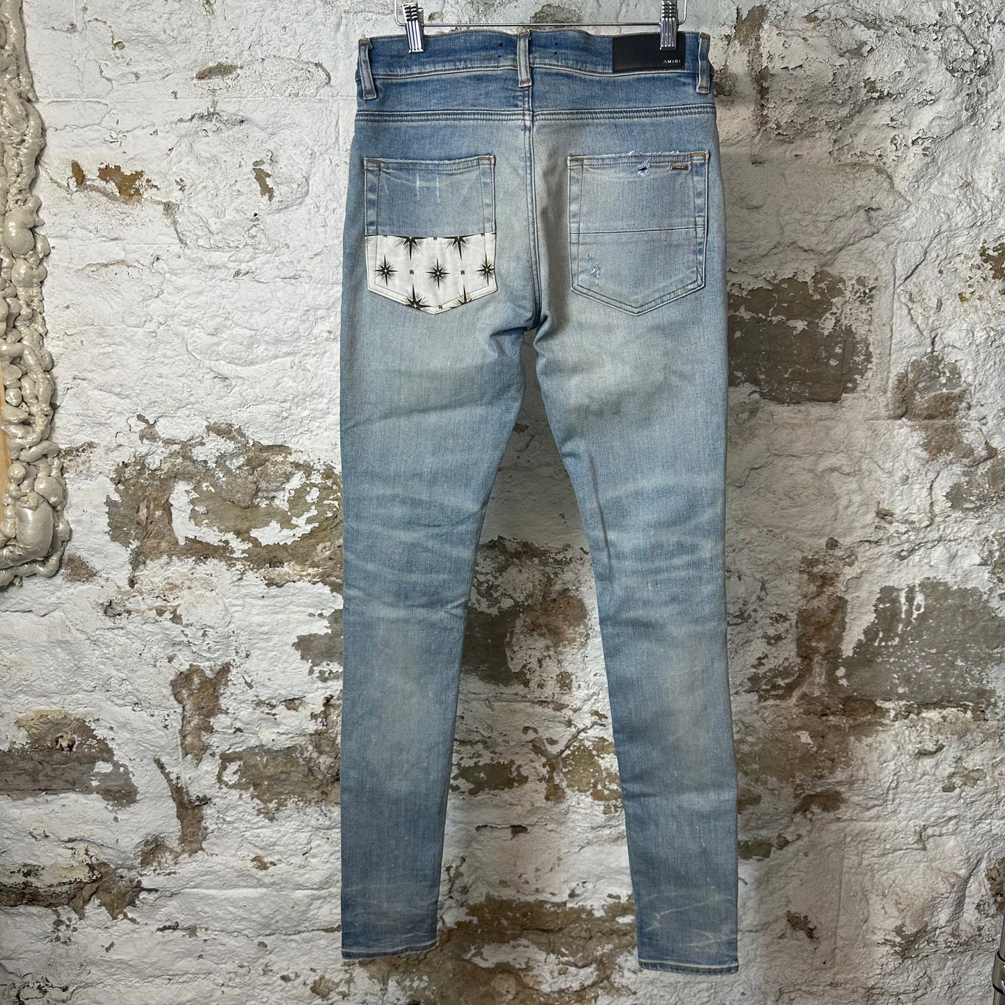 Amiri MX1 White Starburst Blue Denim Jeans Sz 30