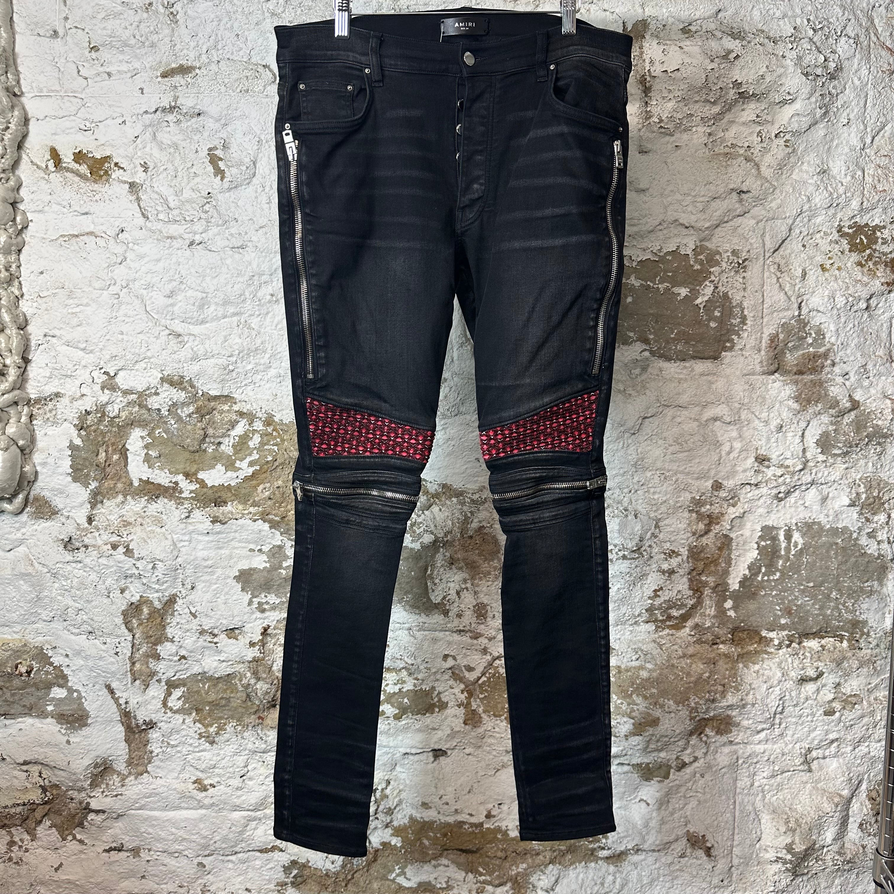 Amiri MX2 Pink Patch Black Denim Jeans Sz 34